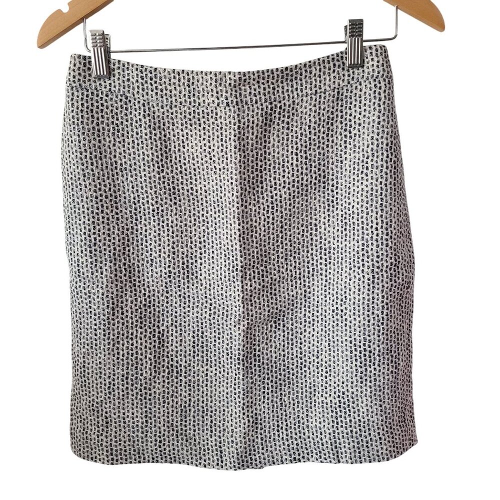J. Crew No.2 Pencil Skirt Womens Size 0 Cotton Linen Blend Black White Textured